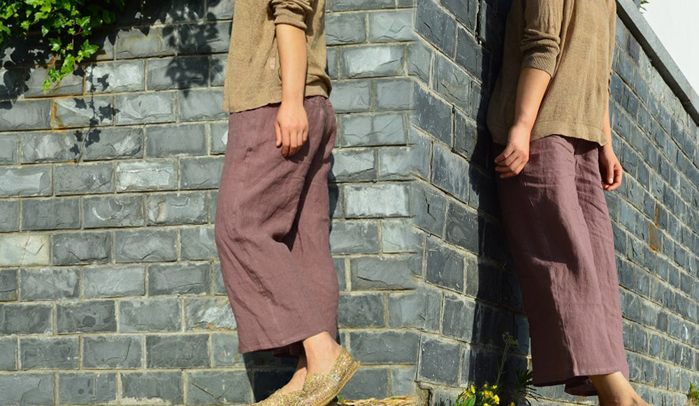 edoa Washed Linen Wide Leg Trousers