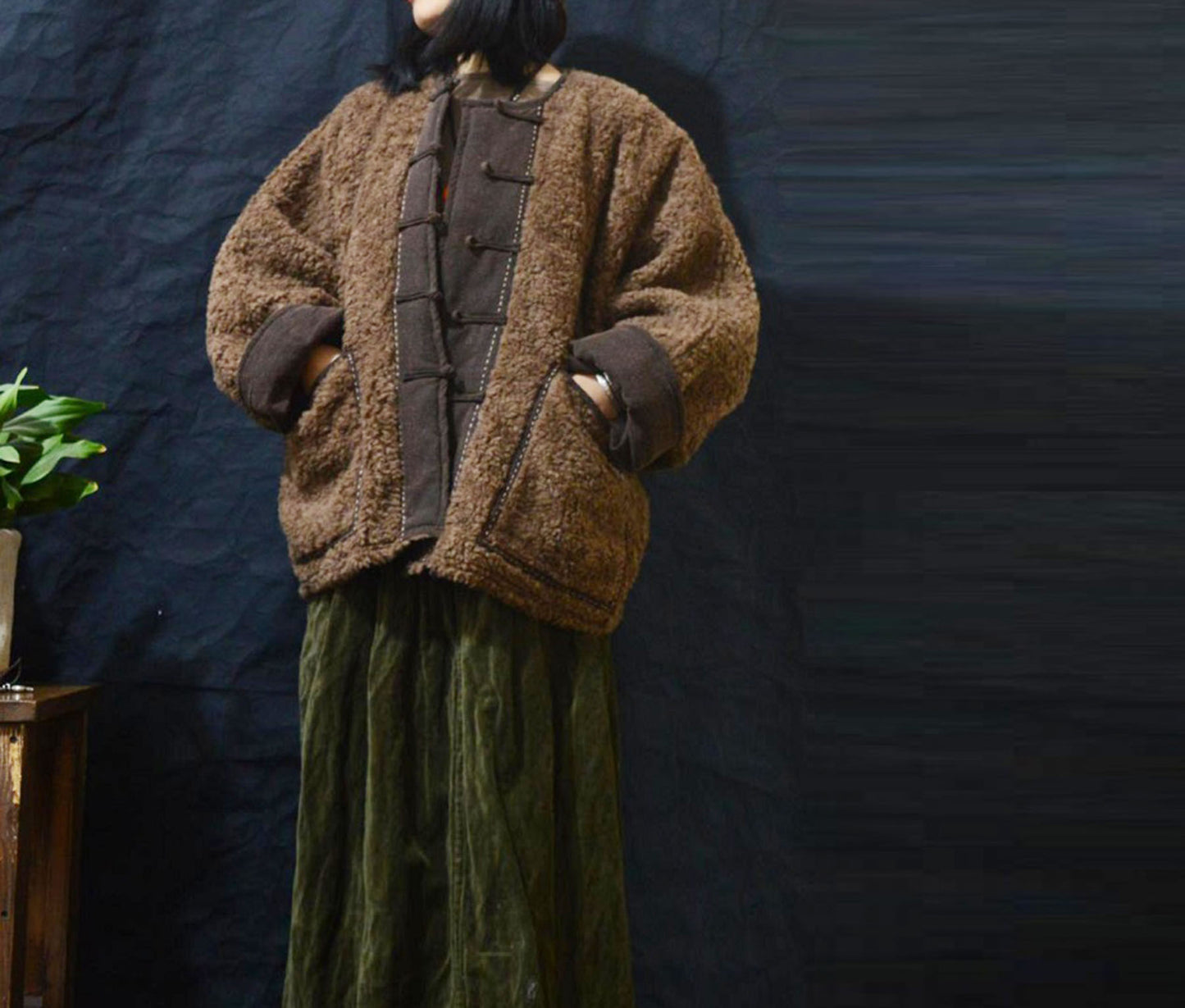 Brown Sherpa Wool Chinese Jacket ja0058 A777