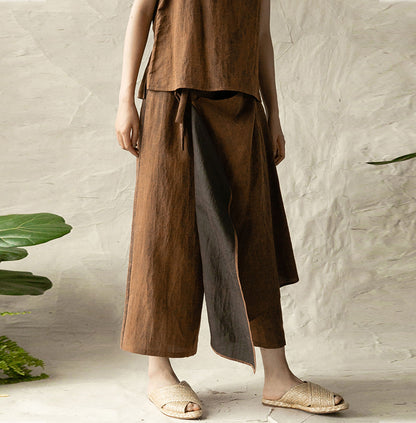 edoa Cracked Mud Silk Crop Apron Pants