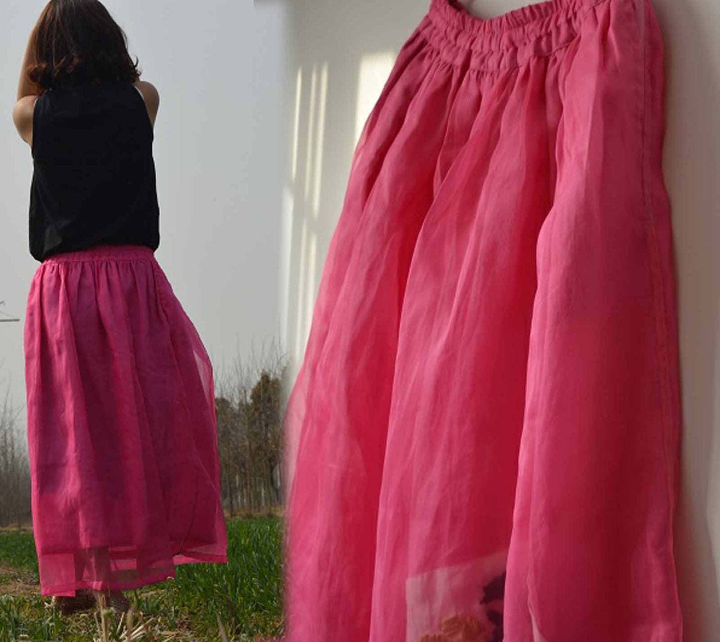 edoa Silk Organza Skirt with Hand Ebroidery 