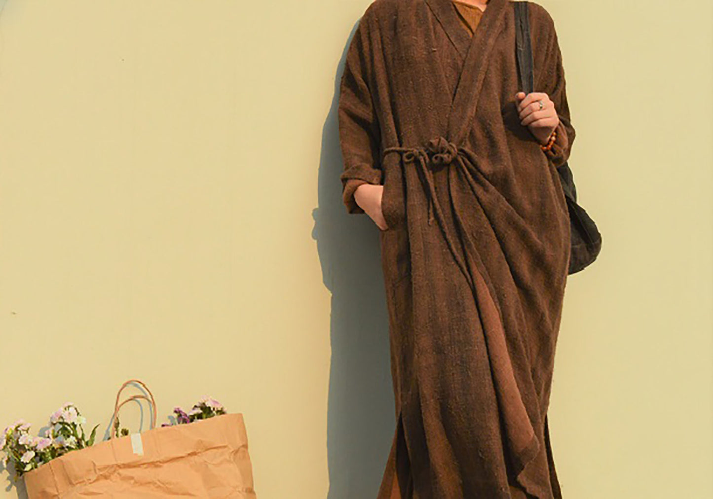 Loose Fitting Mud Tussah Silk Monk's Robe Coat co0038 A303