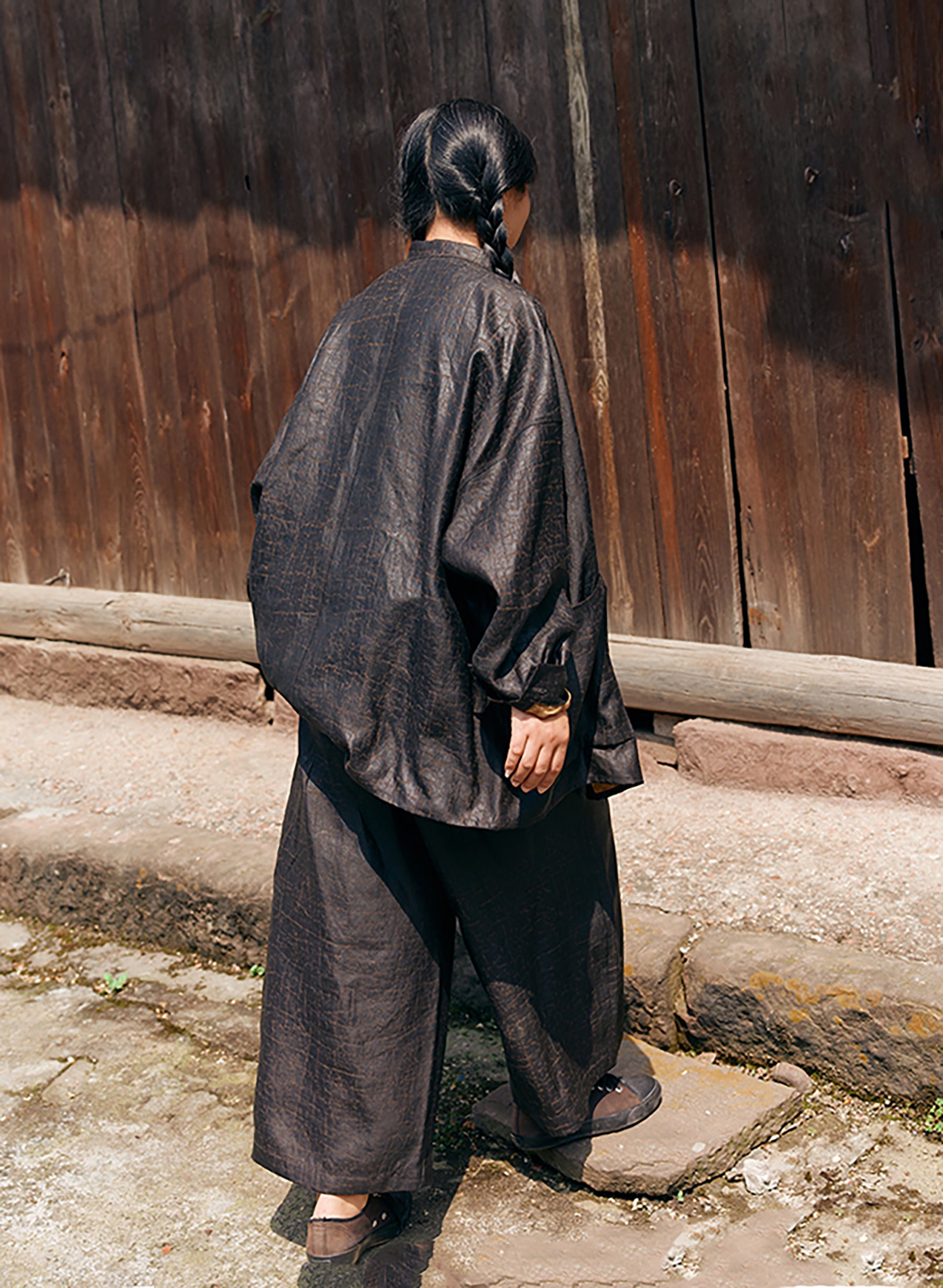 edoa Cracked Mud Silk Wide Leg Pants