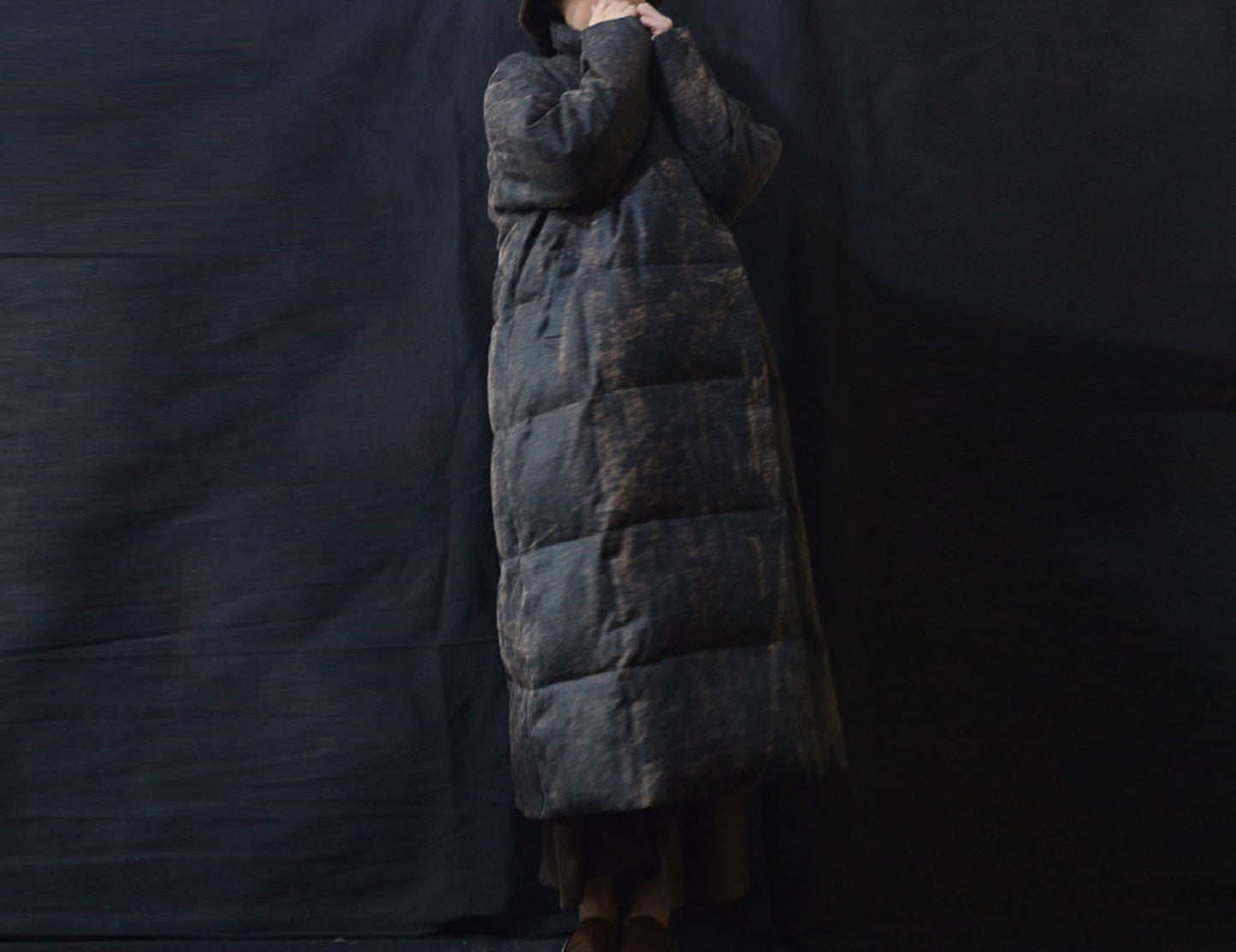 edoa Distressed Goose Down Long Coat