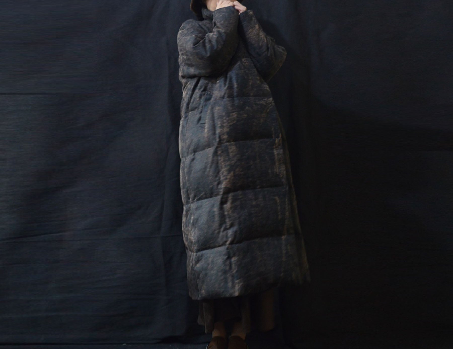 edoa Distressed Goose Down Long Coat