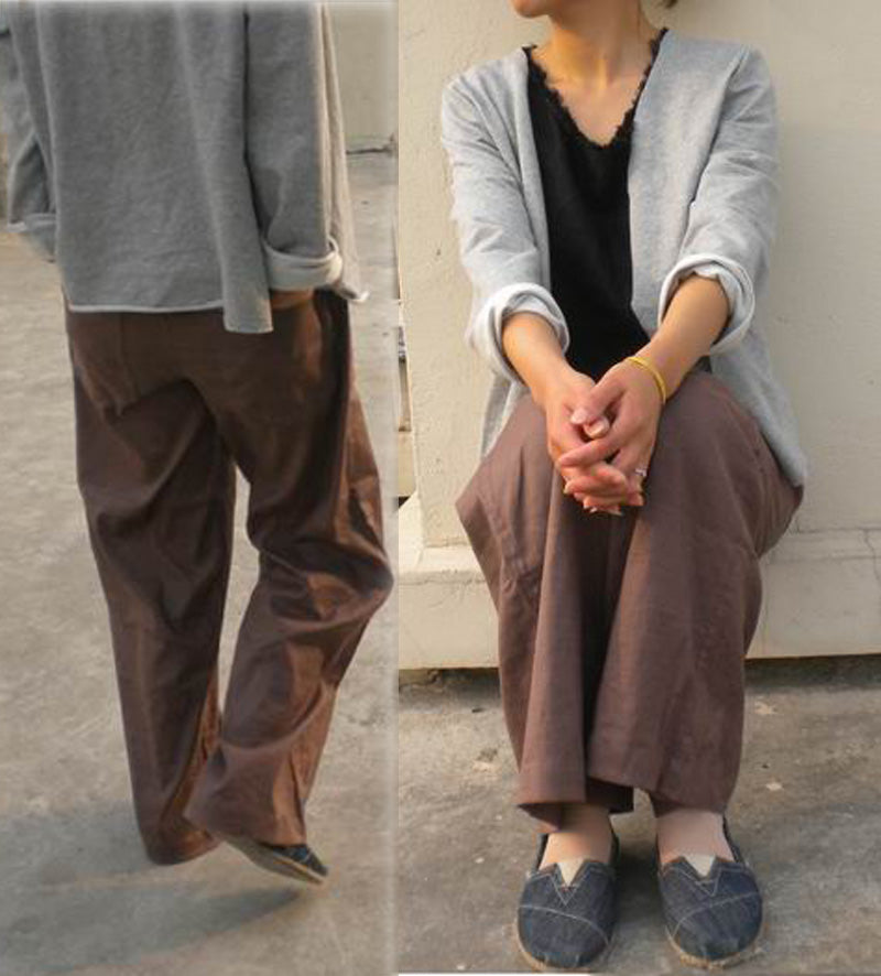 Loose Fitting Two-tone Wide-leg Linen Pants pa0102 021