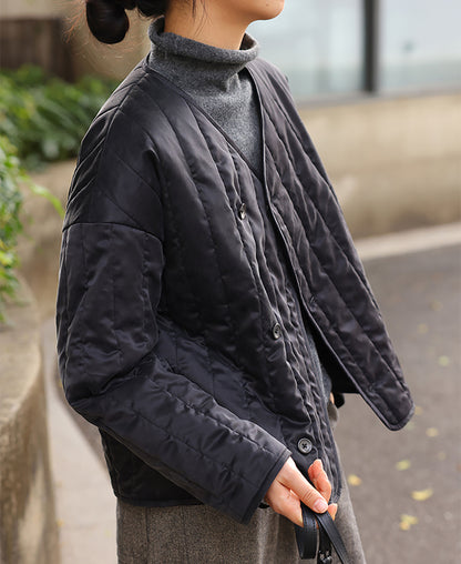 edoa Collarless Mulberry Silk Padded Overshirt