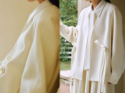 edoa Double Faced Wool Collarless Short Coat