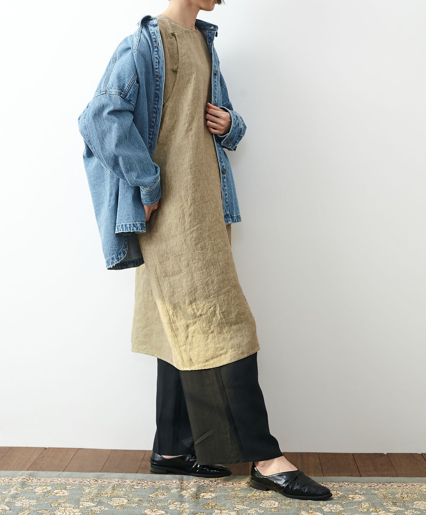 edoa Loose Fitting Yarn Dyed Linen New Chinese Dress