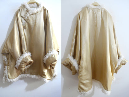 Oversized Heavy Weight Silk Satin Faux Fur Coat co0103 X296