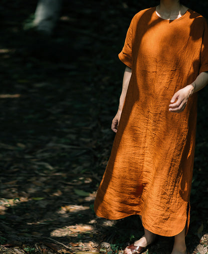 edoa Linen Kaftan Dress with Detachable Belt 