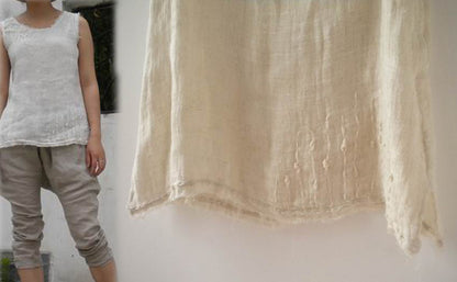 edoa Hand Embroidered Double Layer Gauzy Linen Summer Tank