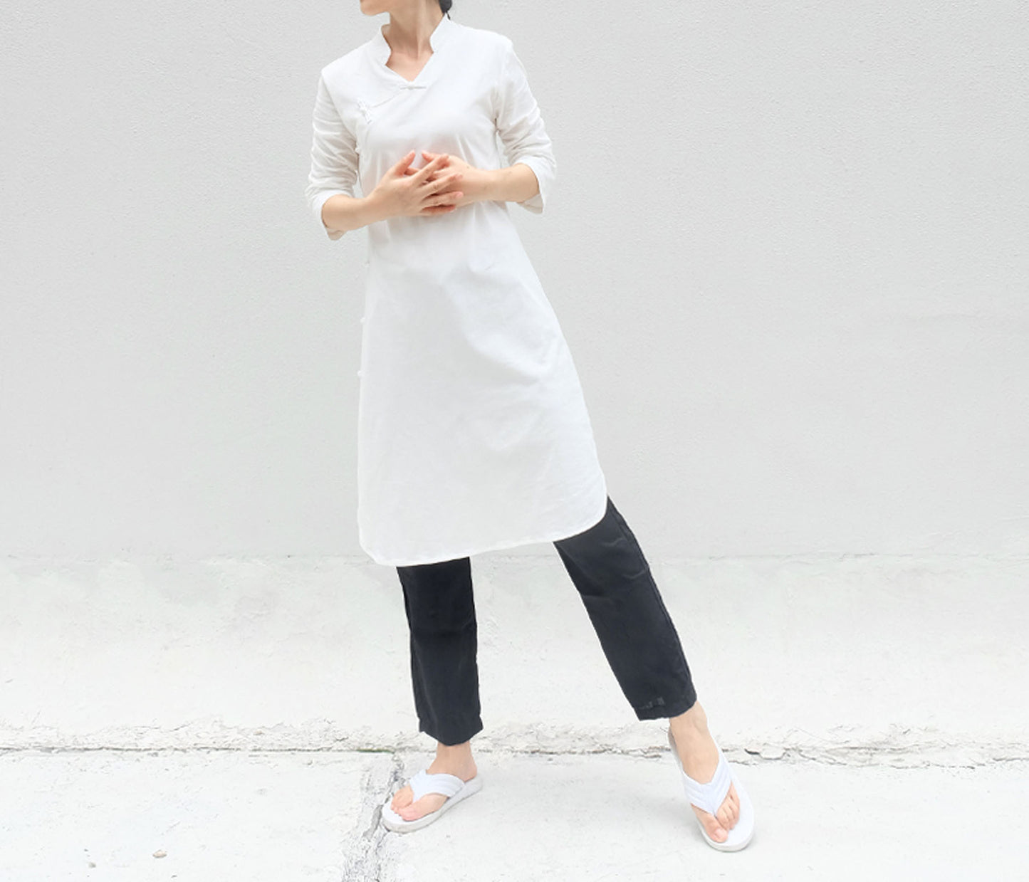 edoa High Counted Knit Cotton Cheongsam Dress