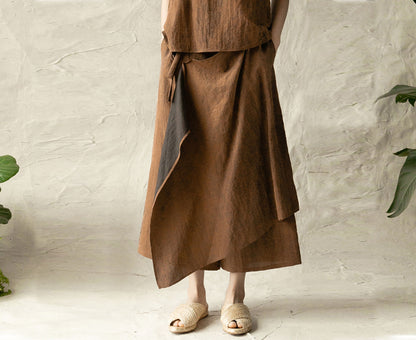 edoa Cracked Mud Silk Crop Apron Pants