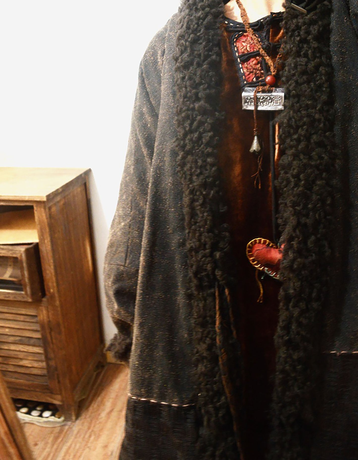 Oversized Mud Tussah Silk and Teddy Wool Bouclé Padded Coat co0179 X309