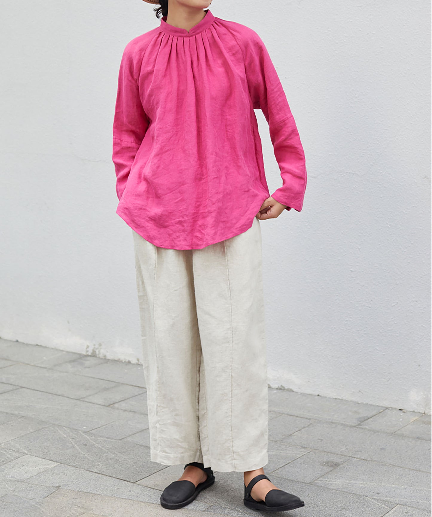 edoa Peach Washed Linen Victorian Blouse