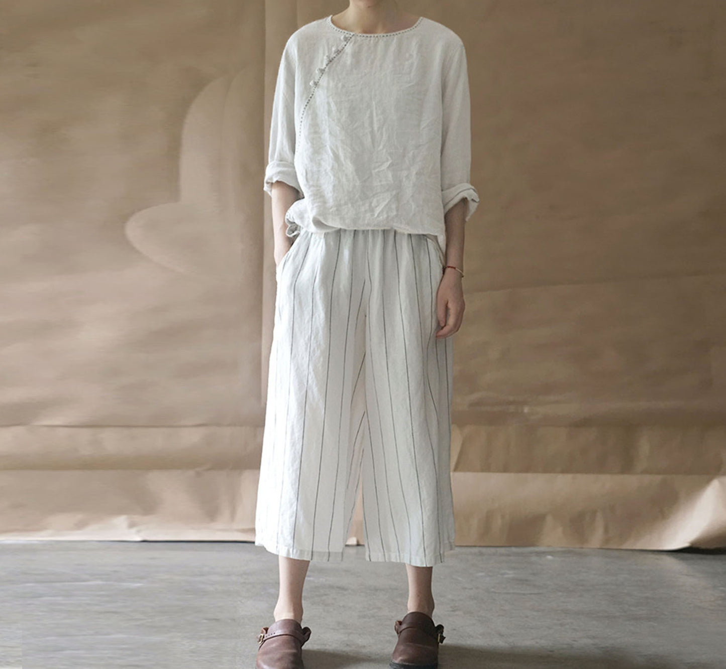 edoa White Linen Blouse