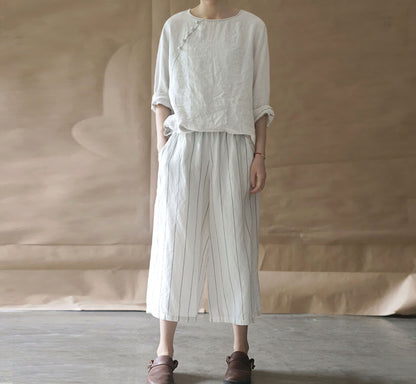 edoa White Linen Blouse