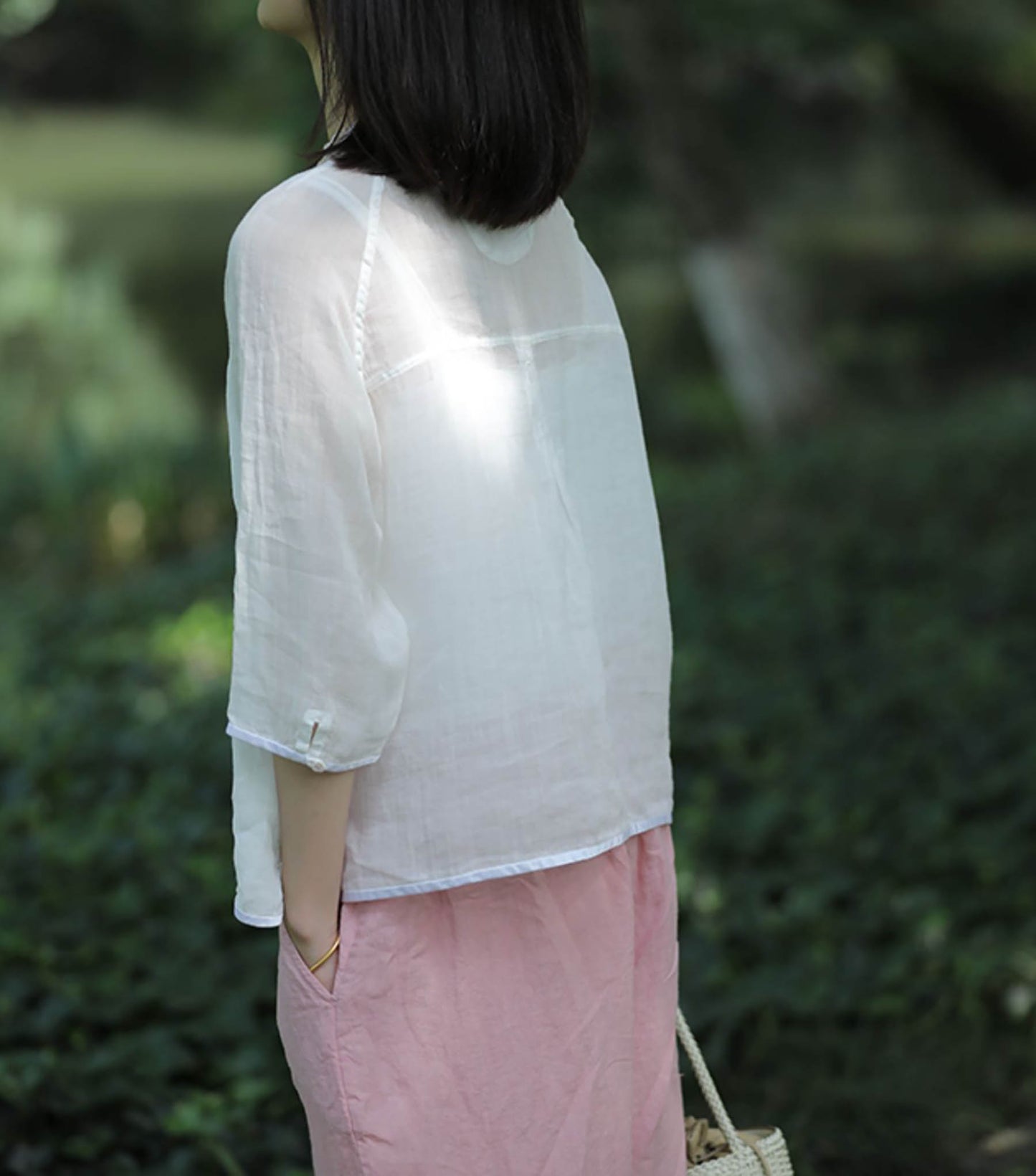 edoa Thin High Count Ramie Chinese Blouse