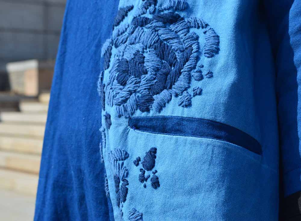 edoa Plant Dyed Patchwork Indigo Blue Cotton Dress