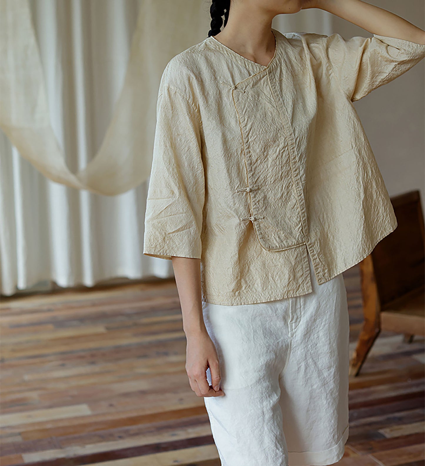 edoa Dupioni Tussah Silk Chinese Blouse