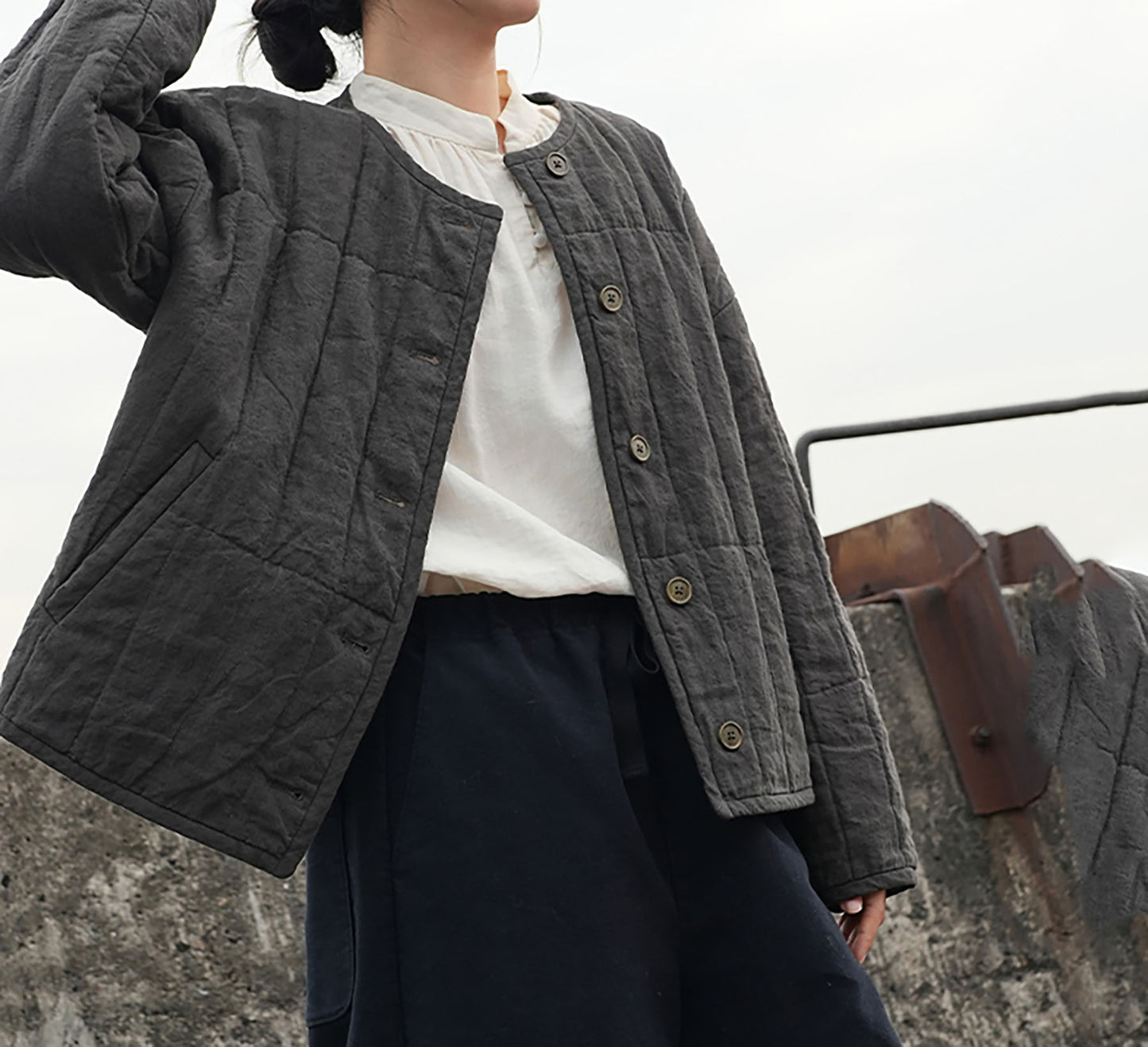 EDOA Yarn-dyed Linen Hand Quilted Jacket