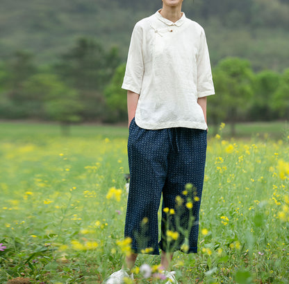 edoa Washed Linen Modified Qipao Top