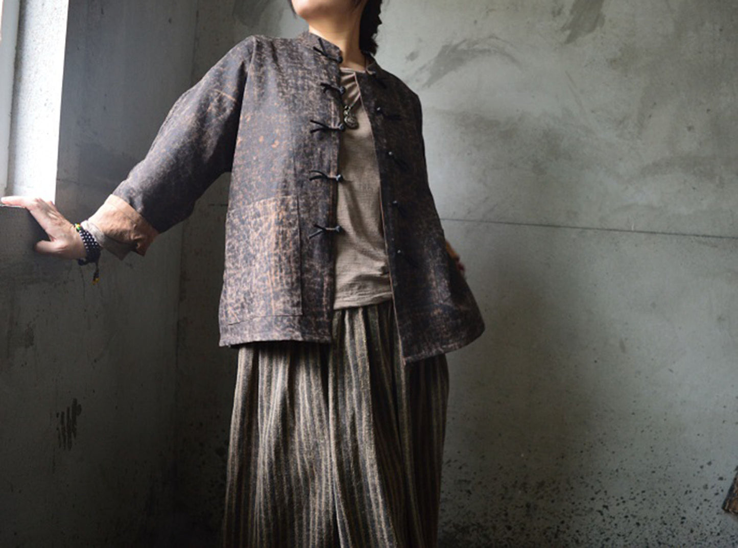 edoa Cracked Mud Silk Short Chinese Jacket