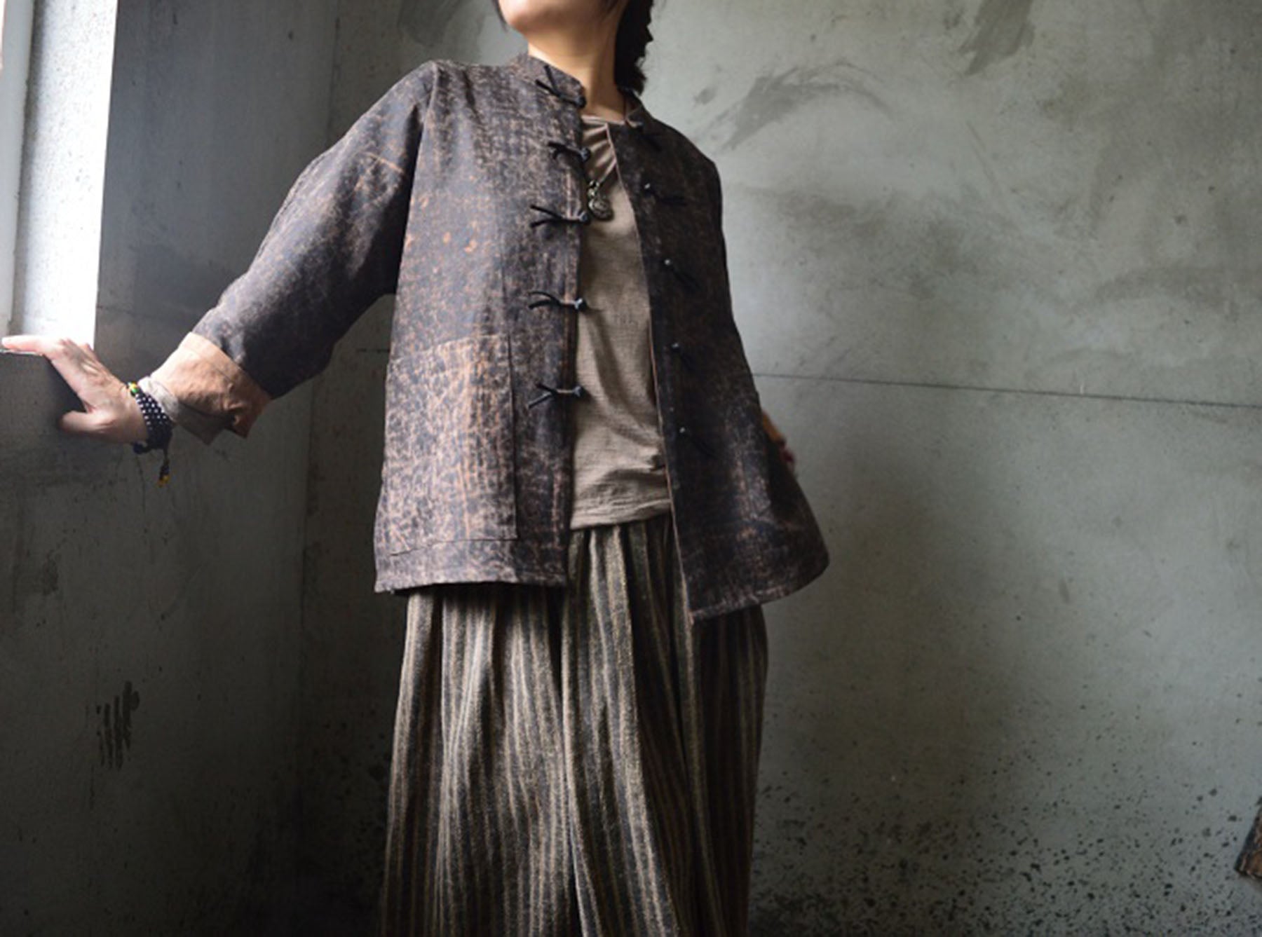edoa Cracked Mud Silk Short Chinese Jacket