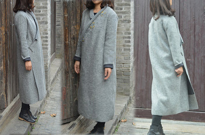 Gray Knit Felt Wool Coat co0208 438