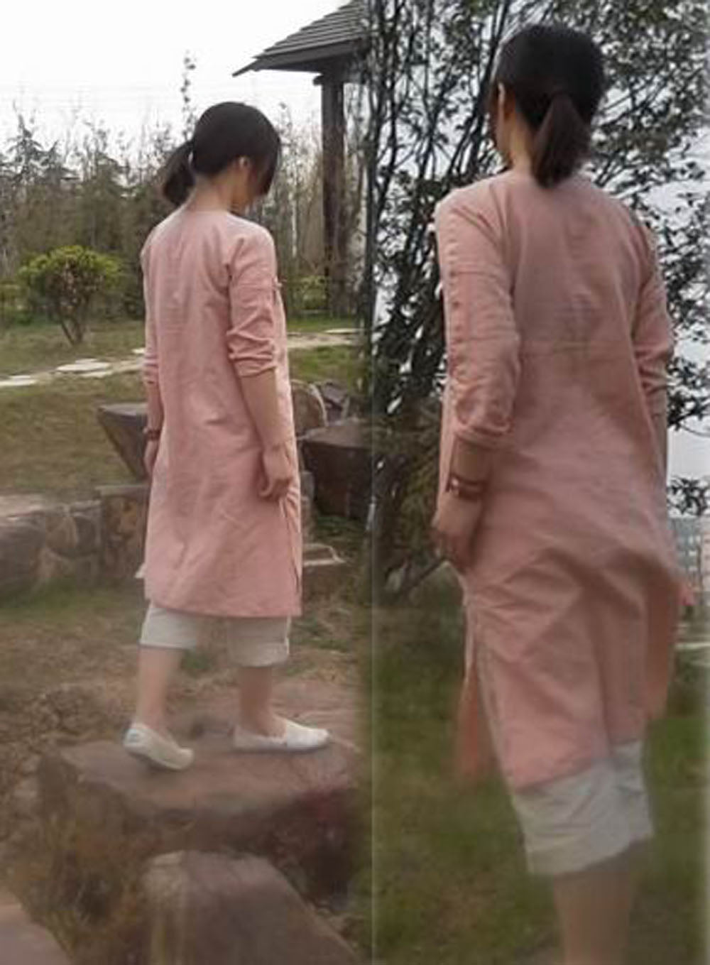 edoa Pink Linen Modified Qipao