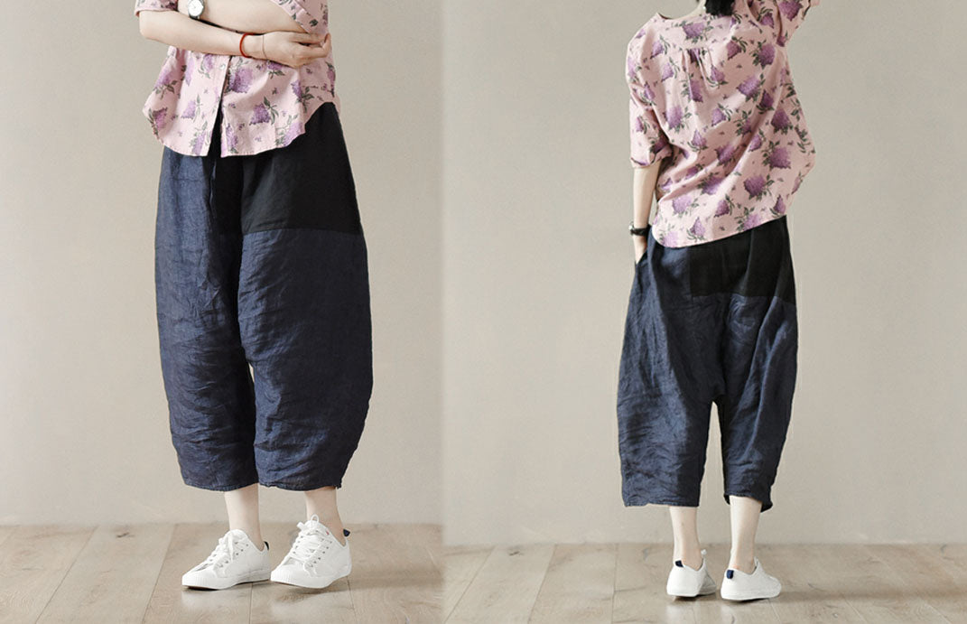 edoa Washed Linen Patchwork Harem Pants