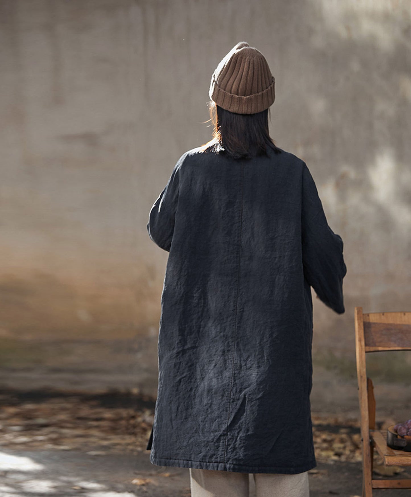 edoa Linen Padded Trapeze Coat 