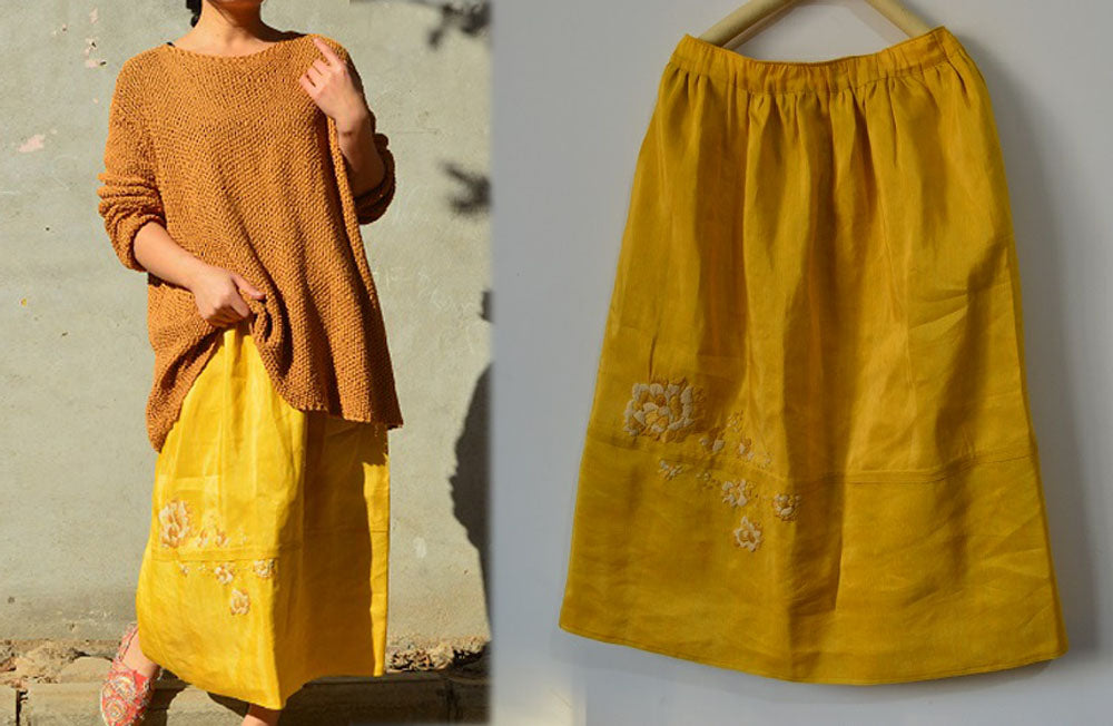 edoa Spring Silk Linen blend Midi Skirt 