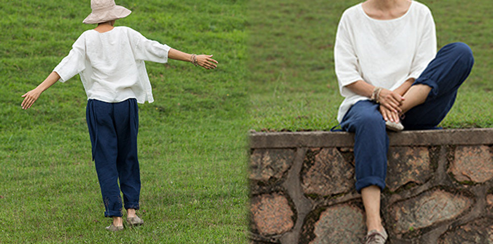 edoa Minimalist White Linen Ease Top