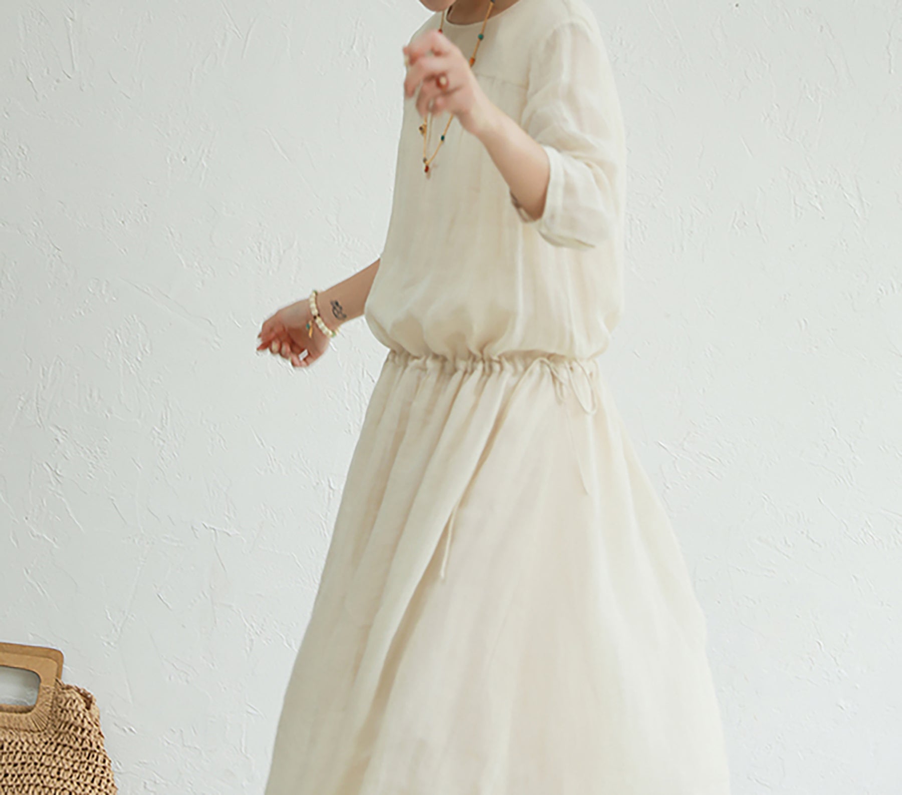 edoa High Count Ramie Cinch Dress