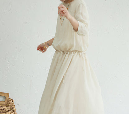 edoa High Count Ramie Cinch Dress