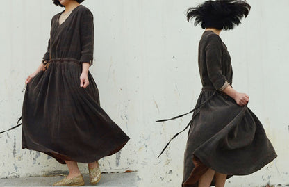 edoa Mud Silk Dress with Hand Embroidery