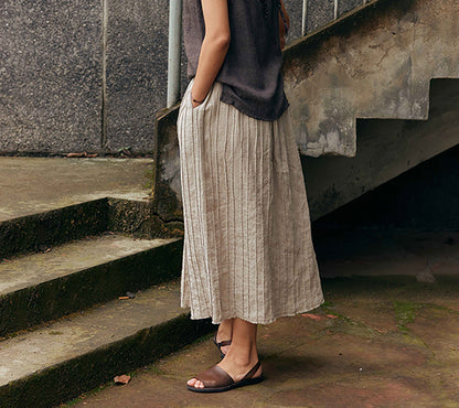 edoa Flax Linen PIntucked Skirt 