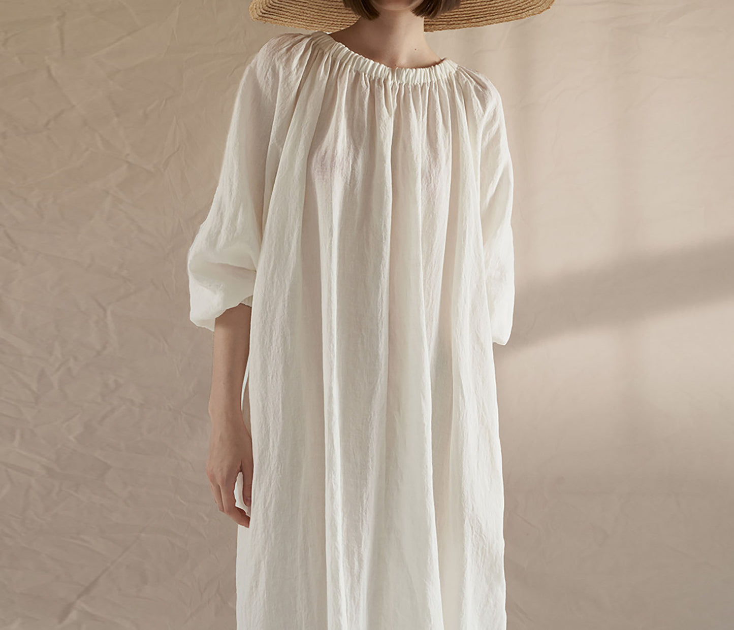 edoa Gathered Long Linen Dress 