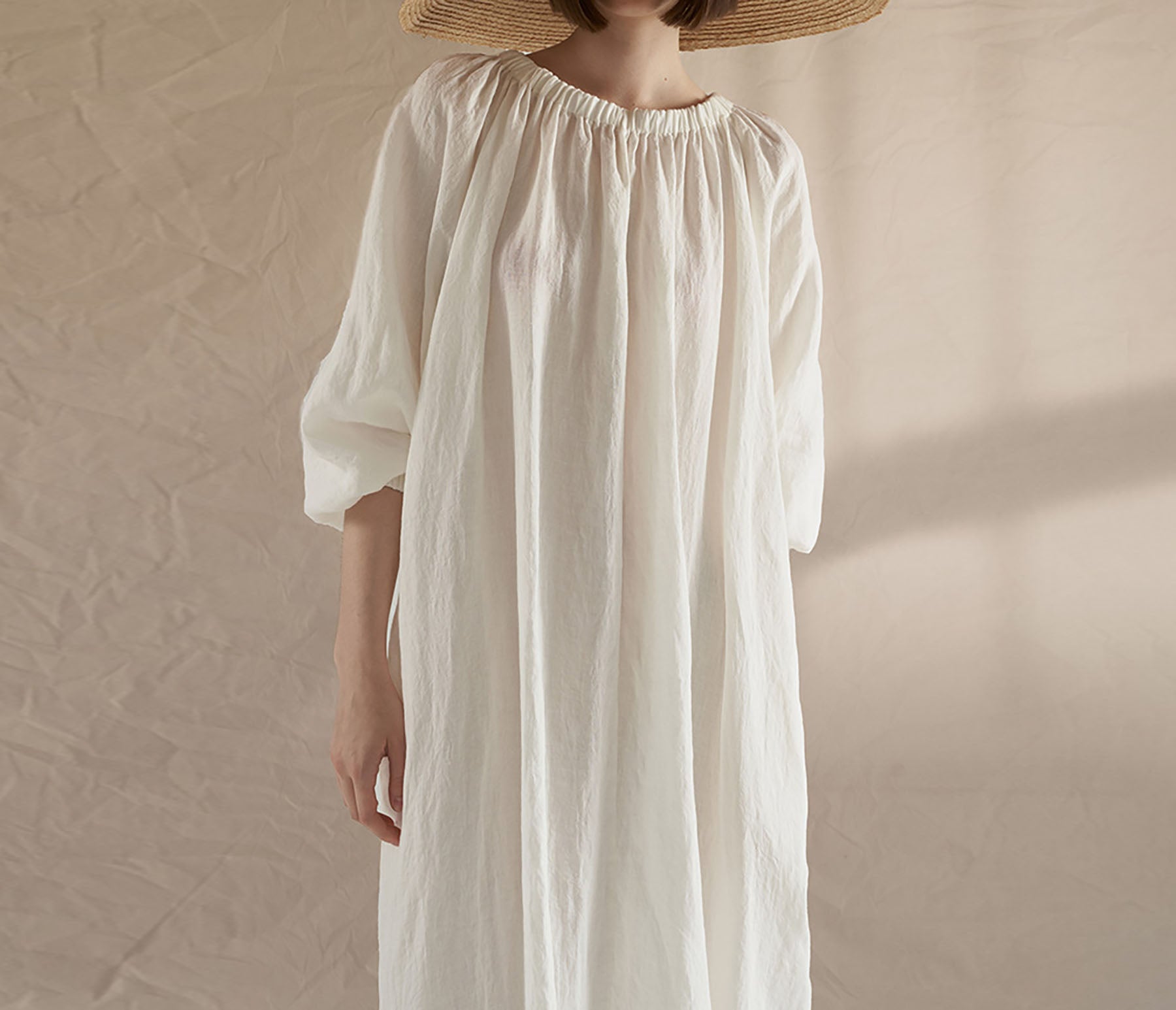 edoa Gathered Long Linen Dress 