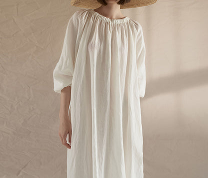 edoa Gathered Long Linen Dress 