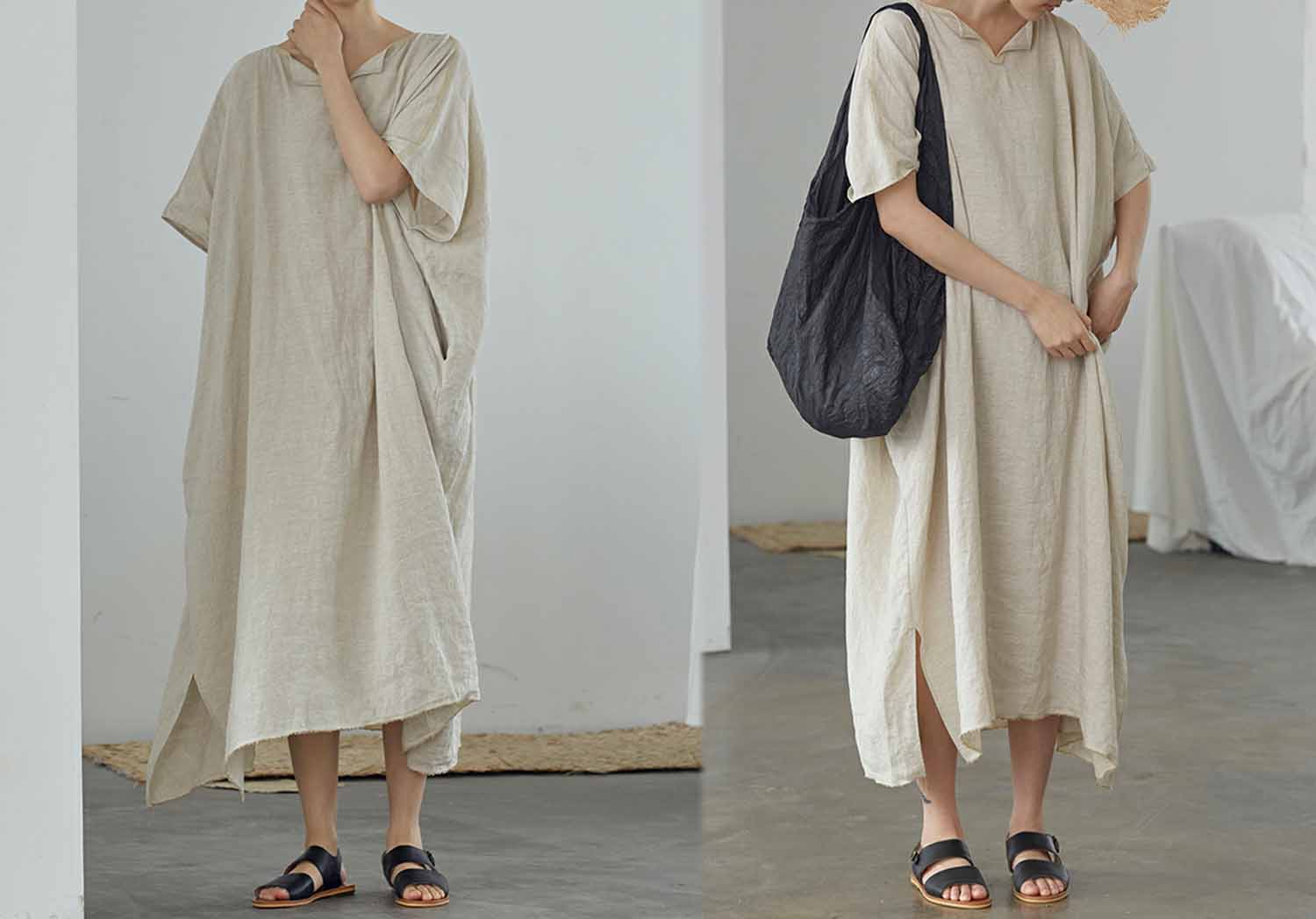 edoa Flax Linen Kaftan Dress