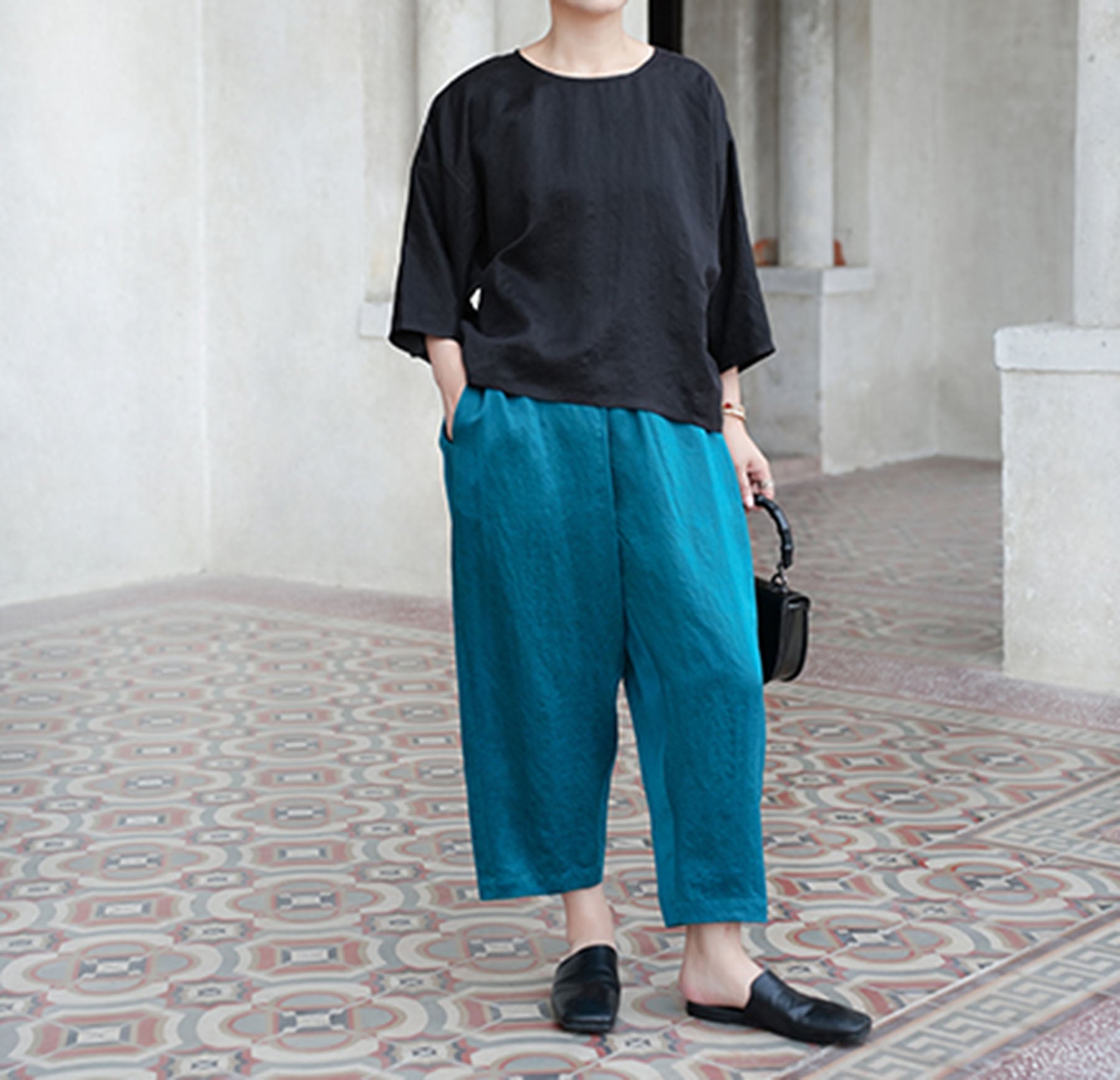 edoa Cracked Mud Silk Charmeuse Tappered Pants 