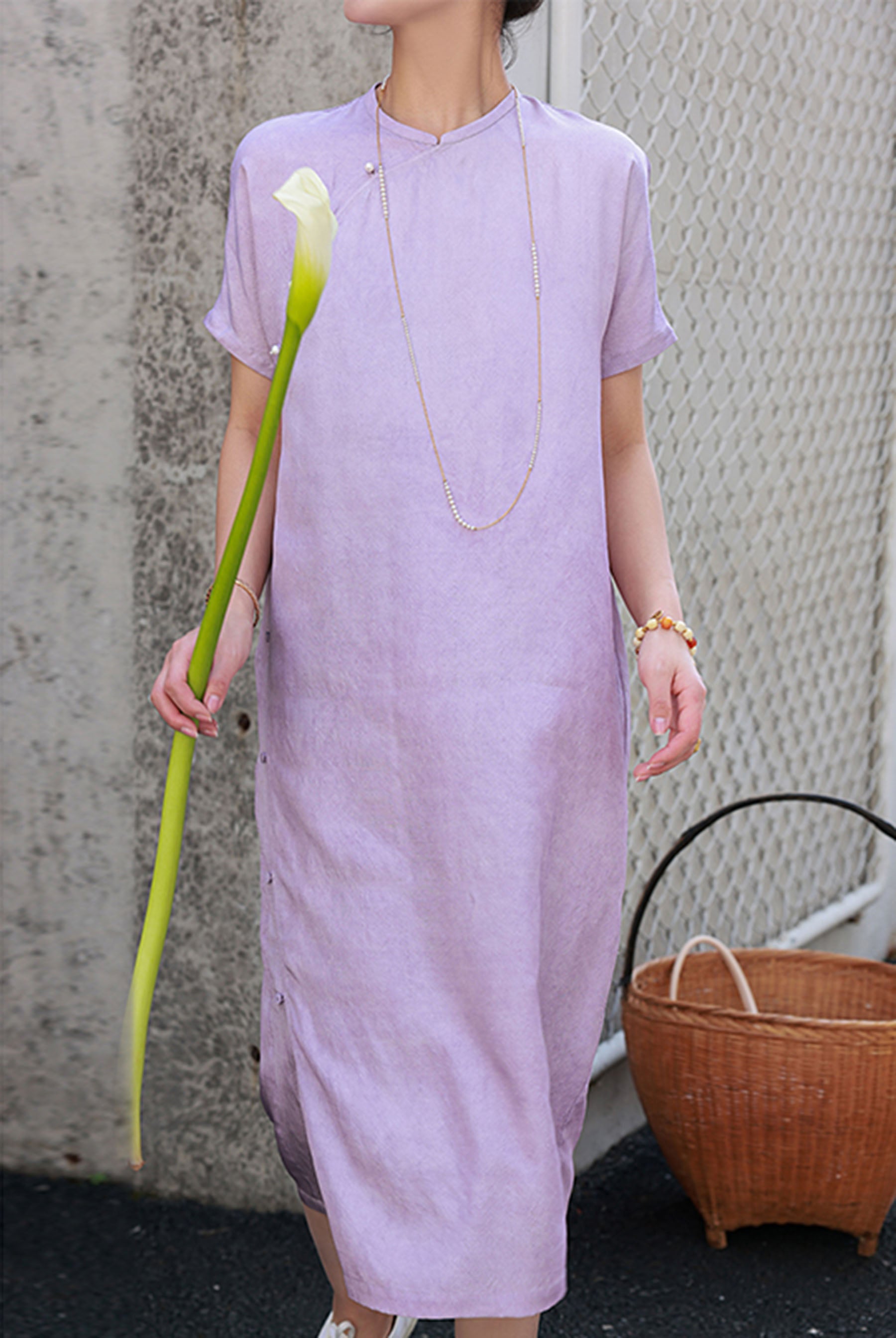 edoa Distressed Tussah Silk Qipao