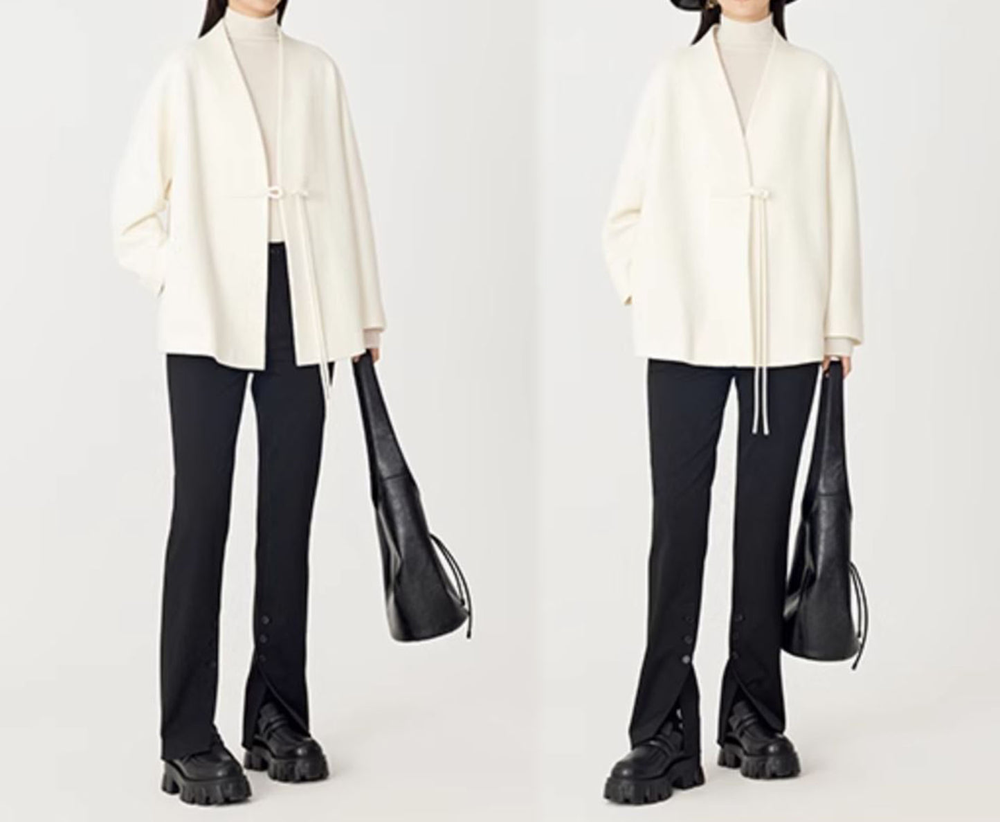 edoa Double Faced Wool Collarless Short Coat