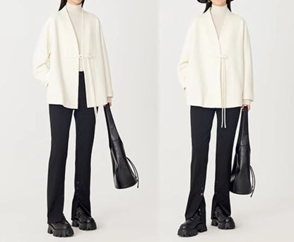 edoa Double Faced Wool Collarless Short Coat