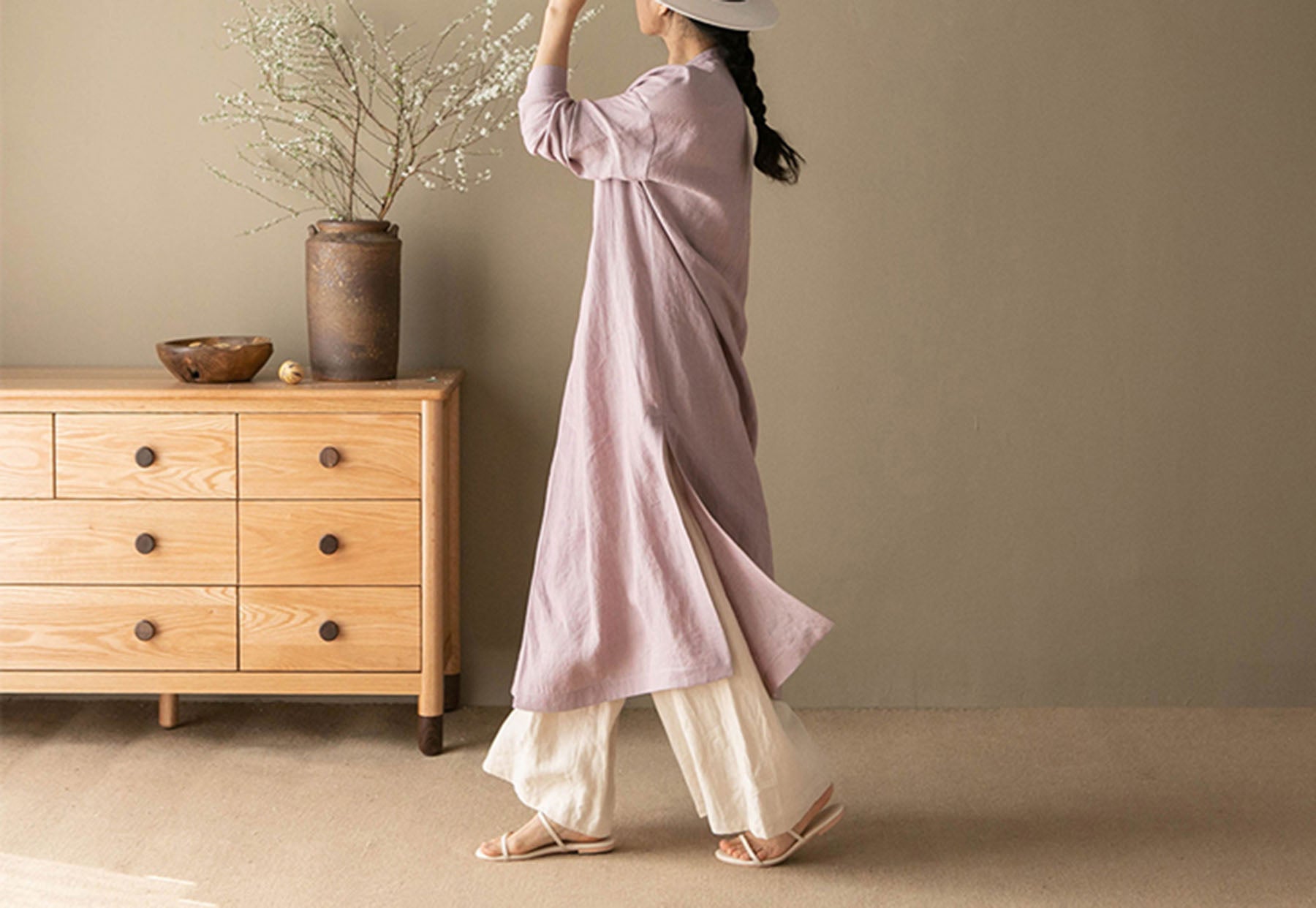 edoa Yarn Dyed Linen Modified Qipao