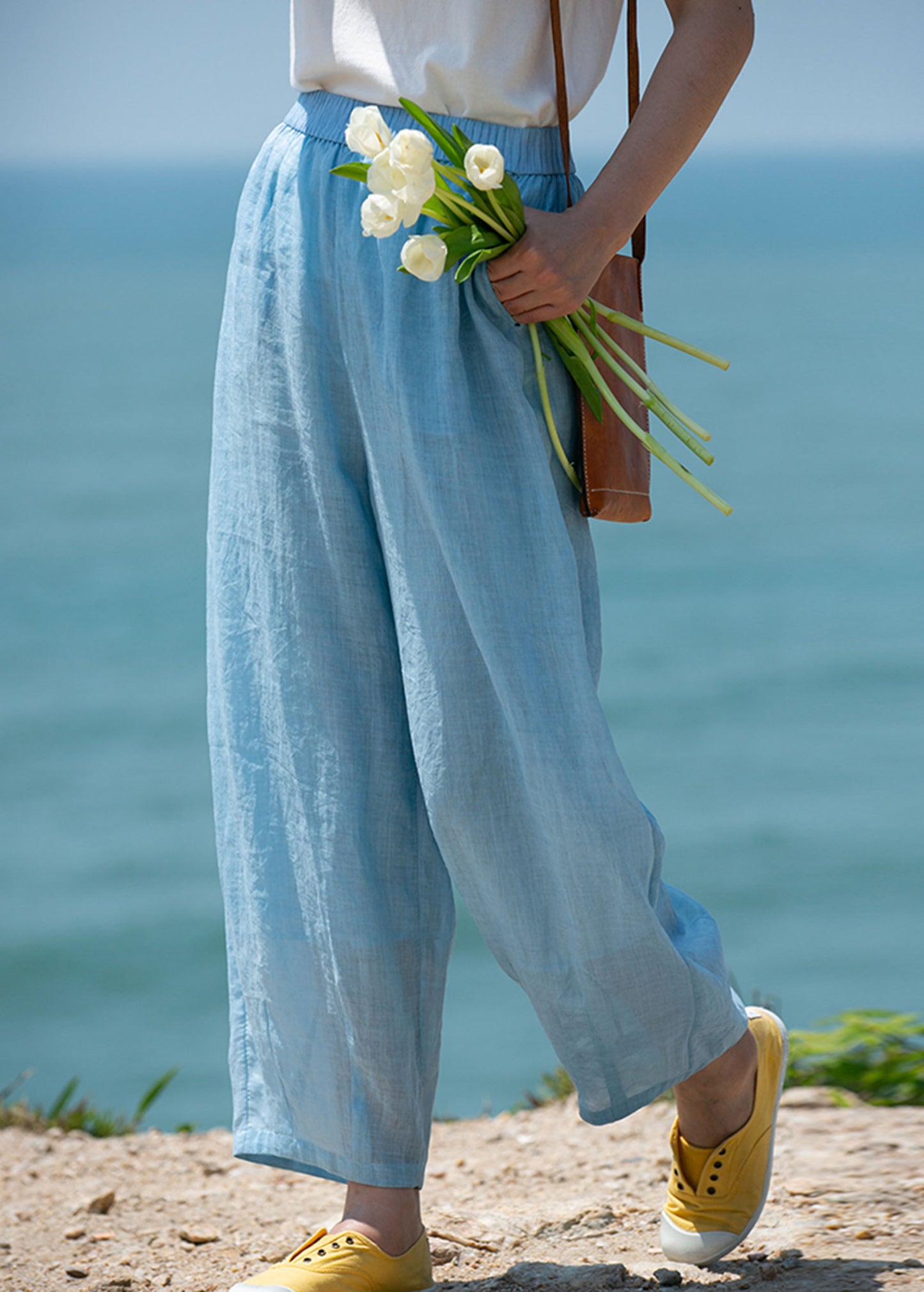edoa Thin High Count Ramie Pintuck Waist Lantern Pants 