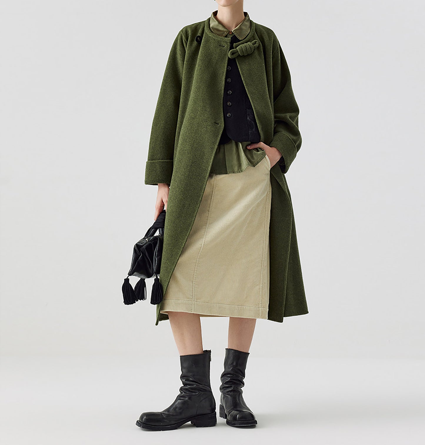 edoa Retro Chinese Style Double-faced Wool Long Princess Coat