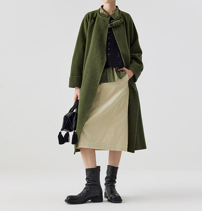 edoa Retro Chinese Style Double-faced Wool Long Princess Coat